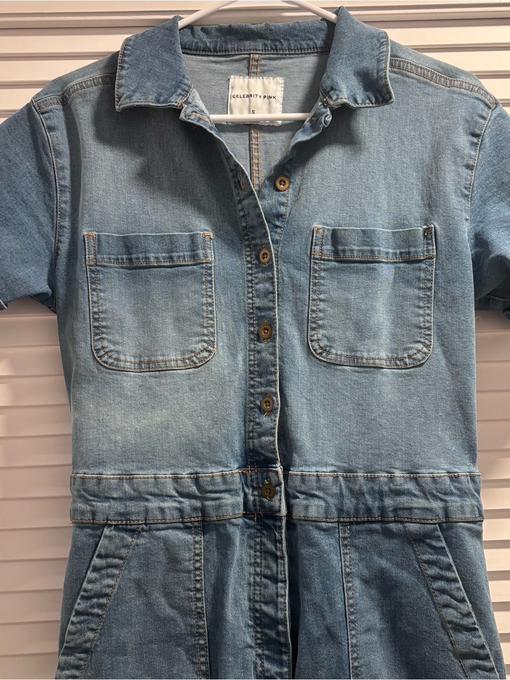Celebrity Pink Light Blue Denim Jumpsuit